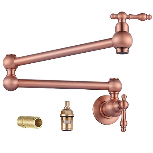 WOWOW Copper Pot Filler Faucet Solid Brass Pot Filler Wall Mount Kitchen Stove Faucet with Double Joint Swing Arms - Image 1