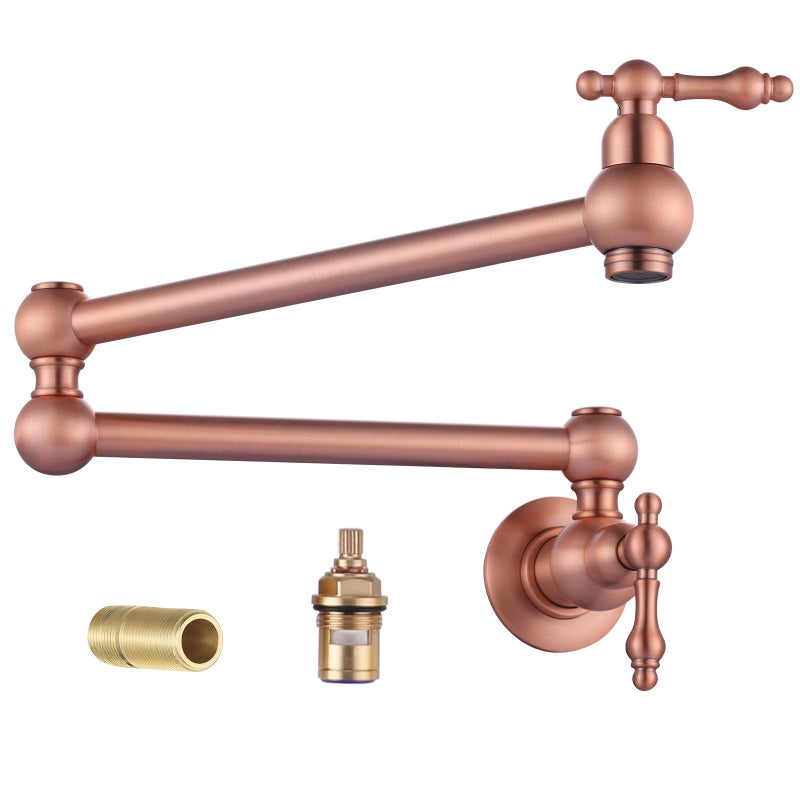 WOWOW Copper Pot Filler Faucet Solid Brass Pot Filler Wall Mount Kitchen Stove Faucet with Double Joint Swing Arms - Image 2