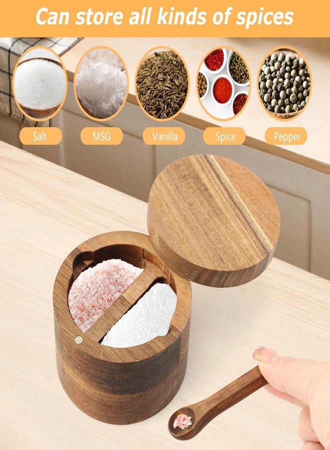 Saycker Wood Salt and Pepper Bowl, with Swivel Lid and Spoon Round Salt Container Spices Storage Box(4.06inchs) - Image 4