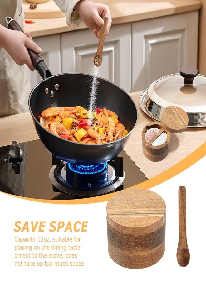 Saycker Wood Salt and Pepper Bowl, with Swivel Lid and Spoon Round Salt Container Spices Storage Box(4.06inchs) - Image 5