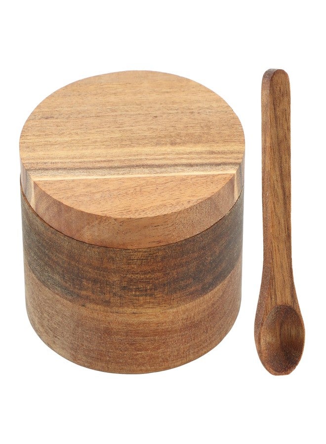 Saycker Wood Salt and Pepper Bowl, with Swivel Lid and Spoon Round Salt Container Spices Storage Box(4.06inchs) - Image 2