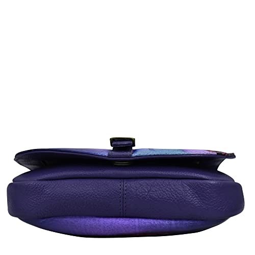 Anna by Anuschka Hand Painted Women’s Genuine Leather - Flap Crossbody - Dreamy Peacock Dewberry - Image 5