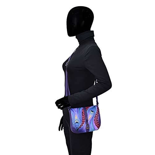 Anna by Anuschka Hand Painted Women’s Genuine Leather - Flap Crossbody - Dreamy Peacock Dewberry - Image 3
