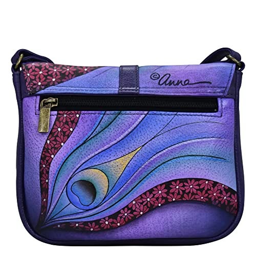 Anna by Anuschka Hand Painted Women’s Genuine Leather - Flap Crossbody - Dreamy Peacock Dewberry - Image 2