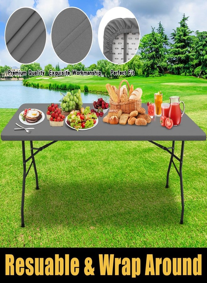 Smiry Rectangle Picnic Table Cloth, Waterproof Elastic Fitted Tablecloths for 6 Foot Tables, Washable Polyester Table Cover for Camping, Indoor and Outdoor (Grey, 36"x72") - Image 5