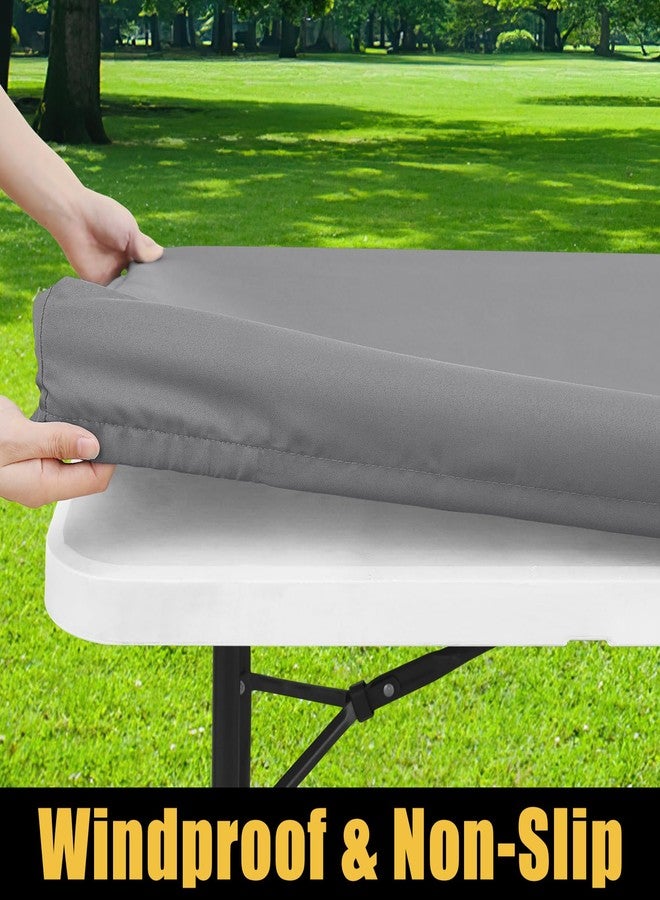 Smiry Rectangle Picnic Table Cloth, Waterproof Elastic Fitted Tablecloths for 6 Foot Tables, Washable Polyester Table Cover for Camping, Indoor and Outdoor (Grey, 36"x72") - Image 2