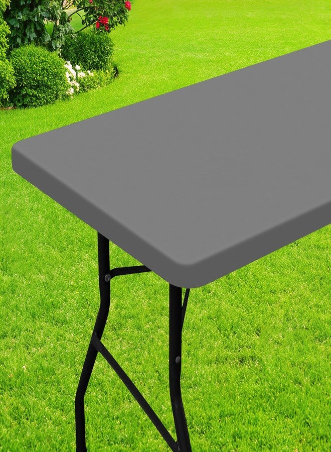 Smiry Rectangle Picnic Table Cloth, Waterproof Elastic Fitted Tablecloths for 6 Foot Tables, Washable Polyester Table Cover for Camping, Indoor and Outdoor (Grey, 36"x72") - Image 1