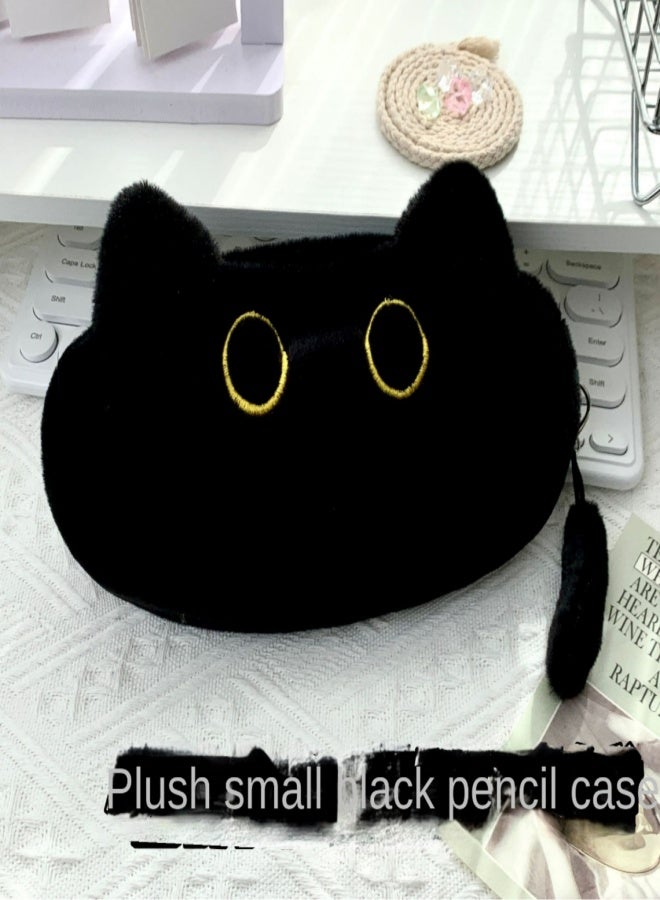 New Small Black Cat Pencil Case Student Cute Cat Stationery Box Storage Bag High Color Large Capacity Plush Cosmetic Bag - Image 1