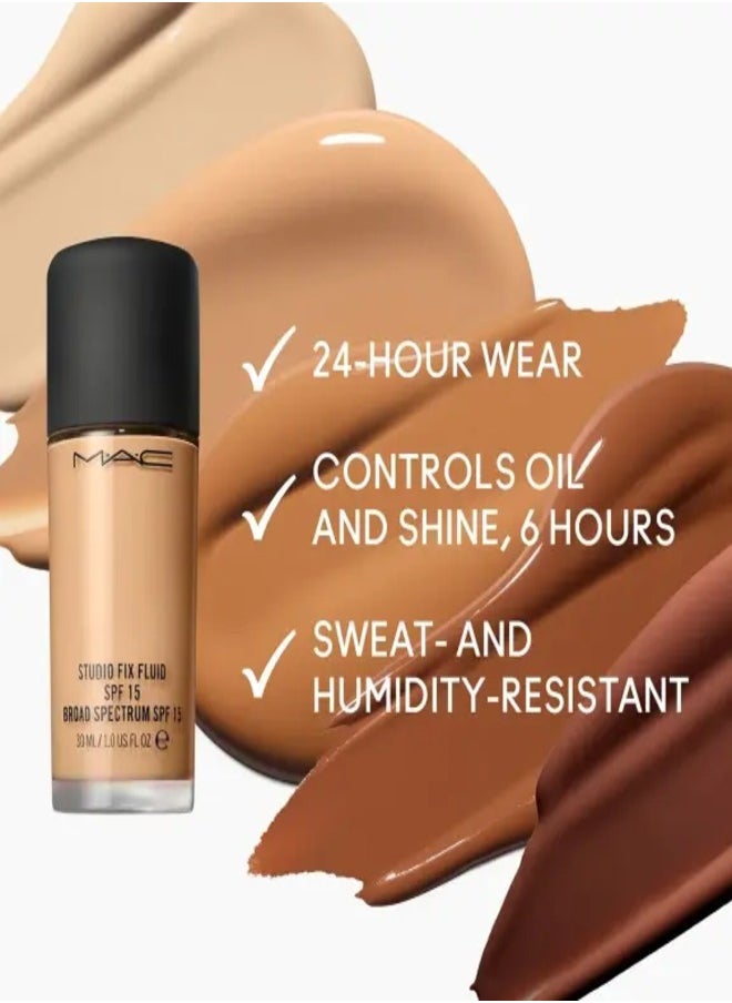 MAC Cosmetics - MAC Studio Fix Fluid SPF 15 Foundation NC15 – 24HR Long-Wear, Matte Finish, Oil Control, Medium-to-Full Coverage - Image 1