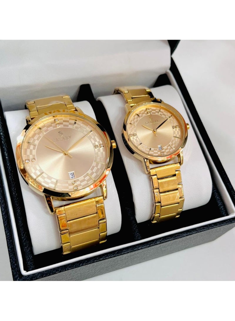 جالاكسي ساعة كاجوال للزوجين كوارتز تناظرية من الفولاذ المقاوم للصدأ