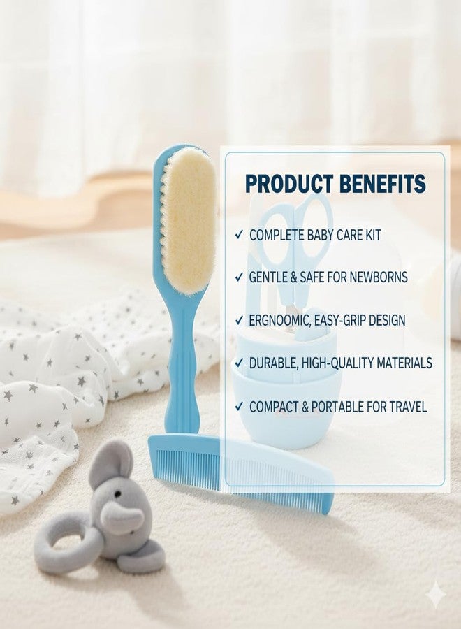 AEREX Baby Grooming Kit 5 in 1 – Newborn & Infant Care Set with Comb, Soft Brush, Baby Nail Clipper, Scissors & Storage Case – Baby Essentials for Daily Grooming (Blue) - Image 3