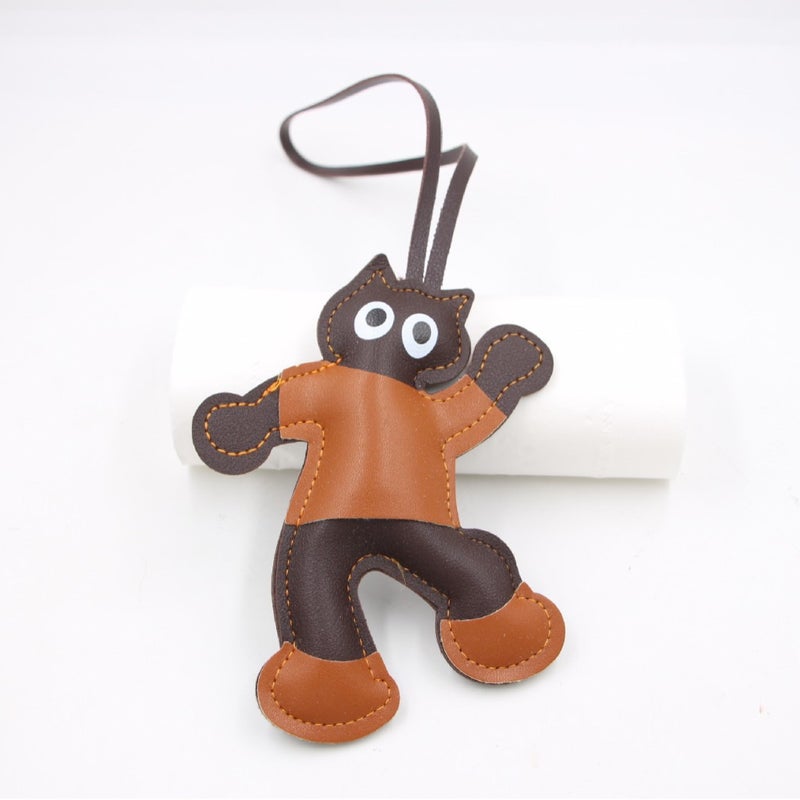Leather Dressing Doll Cartoon Niche Couples Bag Pendant Clothing Luggage Personality Accessories Pendant Accessories Lanyard Brown coffee color