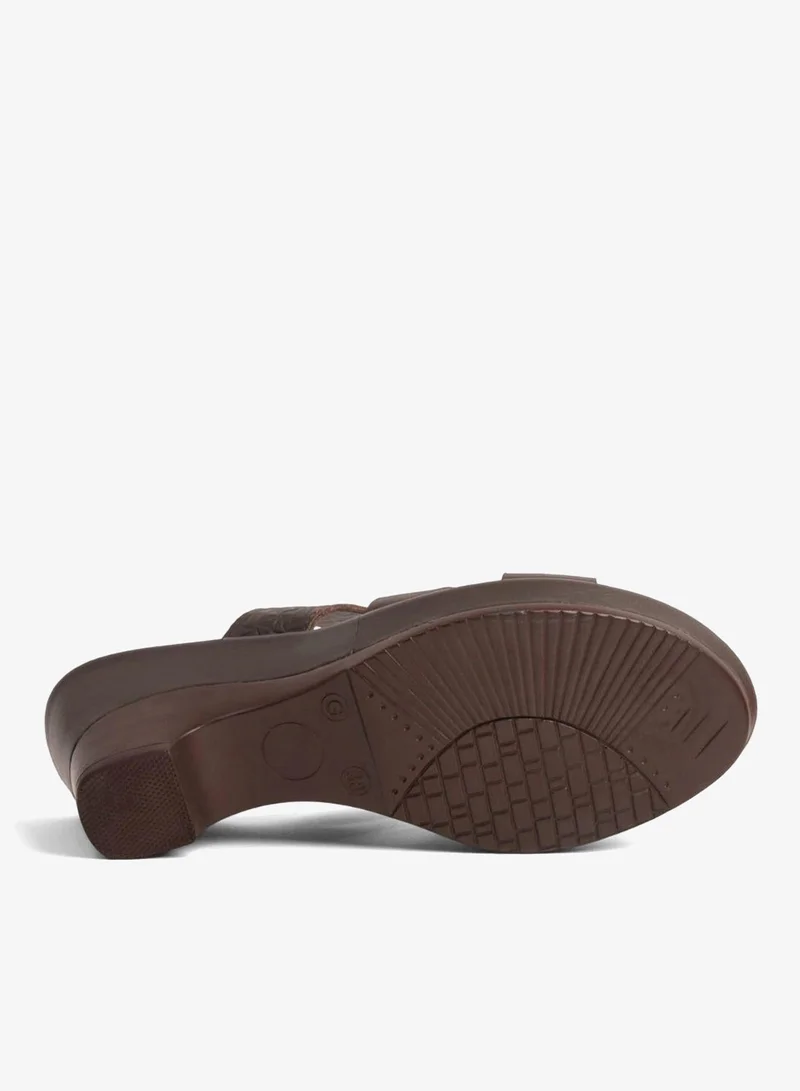 Comfort Plus  COMFORT PLUS WOMEN'S EMBOSSED LEATHER WEDGES BROWN for Women | Best Price UAE