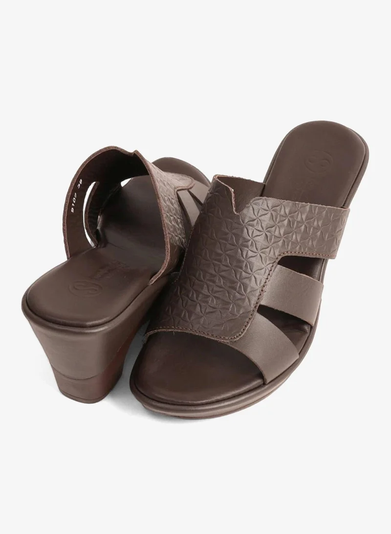 Comfort Plus  COMFORT PLUS WOMEN'S EMBOSSED LEATHER WEDGES BROWN for Women | Best Price UAE