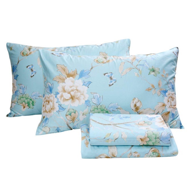 FLORAL BEDDING SHABBY BLUE BIRD PRINT BED SHEET SET LUXURY BEDDING COLLECTIONS 800 THREAD COUNT 100 EGYPTIAN COTTON DEEP POCKET 4 PIECETWIN SIZE