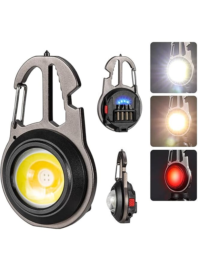 LED Small Flashlight Multifunctional Mini Work Light 1000Lumens Bright Rechargeable COB Keychain Flashlights 7 Light Mode Portable Pocket Light with Screwdriver Bottle Opener for Outdoor Hiking Fish