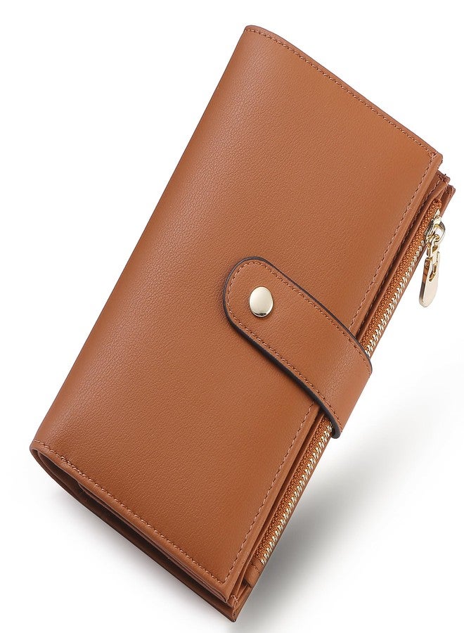 yiijay Womens Wallet RFID Blocking Vegan Leather Trifold Clutch Credit Card Holder Ladies Travel Wallet Purse with Pen Holder, 2Brown, Rfid Wallet - Image 1
