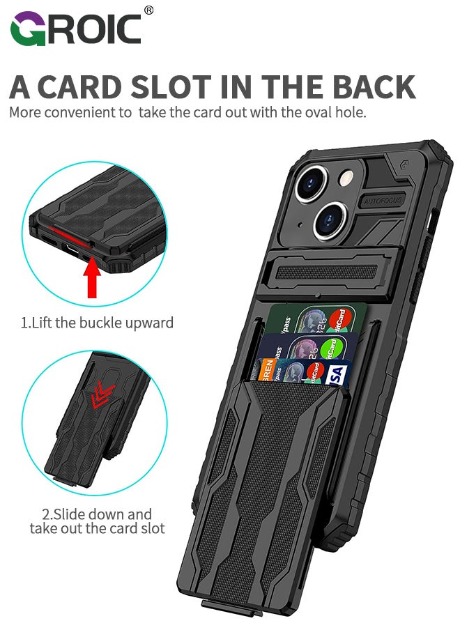 GROIC - Compatible with iPhone 15 Plus Black Case with Wallet Card Holder, Built-in Stand & Screen Protectors, Full Body Shockproof Protection Phone Case for iPhone 15 Plus - Image 1