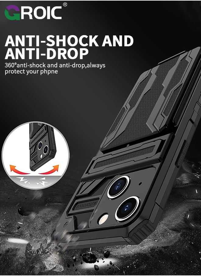 GROIC - Compatible with iPhone 15 Plus Black Case with Wallet Card Holder, Built-in Stand & Screen Protectors, Full Body Shockproof Protection Phone Case for iPhone 15 Plus - Image 1