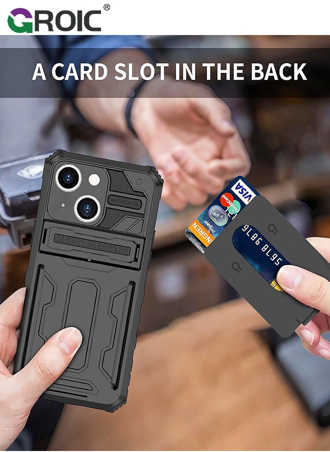 GROIC - Compatible with iPhone 15 Plus Black Case with Wallet Card Holder, Built-in Stand & Screen Protectors, Full Body Shockproof Protection Phone Case for iPhone 15 Plus - Image 1