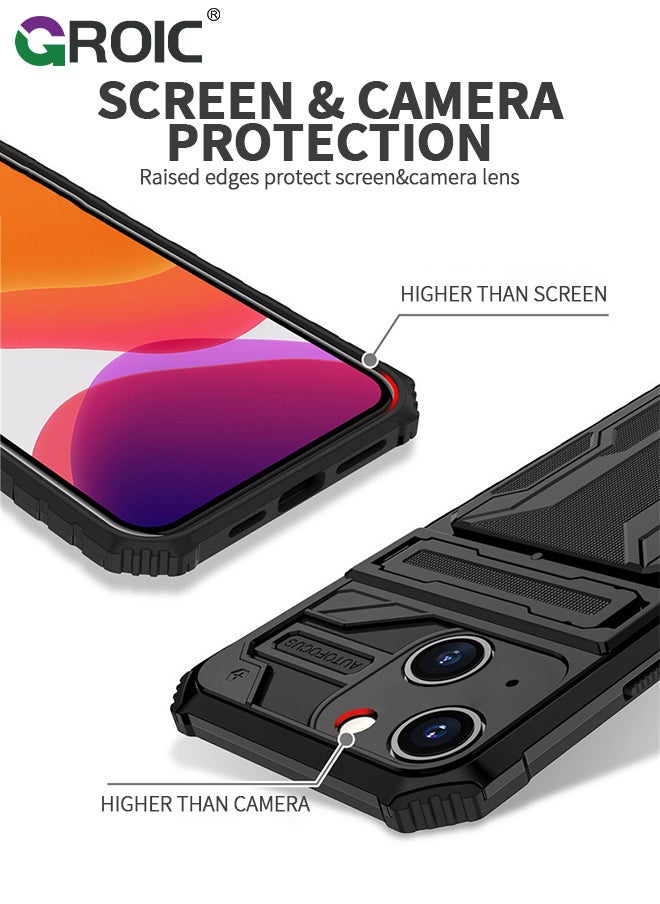 GROIC - Compatible with iPhone 15 Plus Black Case with Wallet Card Holder, Built-in Stand & Screen Protectors, Full Body Shockproof Protection Phone Case for iPhone 15 Plus - Image 1