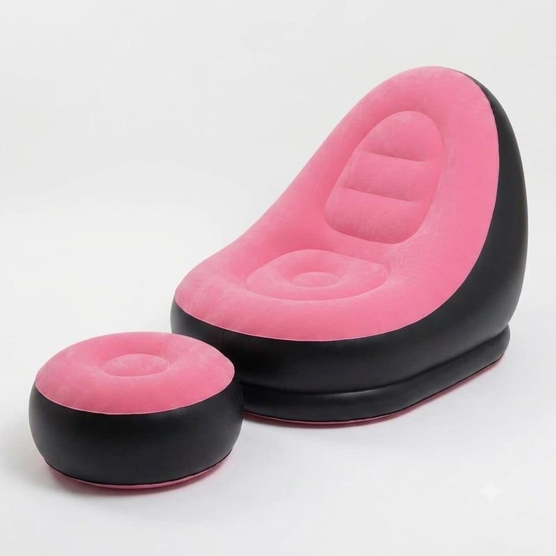 Inflatable Lounge Chair Set with Footrest 2 Pieces, Comfortable Plush Air Sofa for Living Room, Garden, Pool, Lightweight and Waterproof - Multicolor (With Blower Gift) (Rose) - Image 4