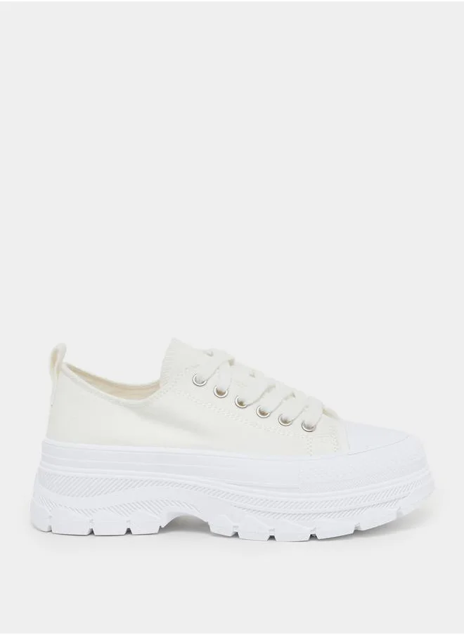 Styli Two Tone Cap Toe Platform Sneakers with Back Pull Tab