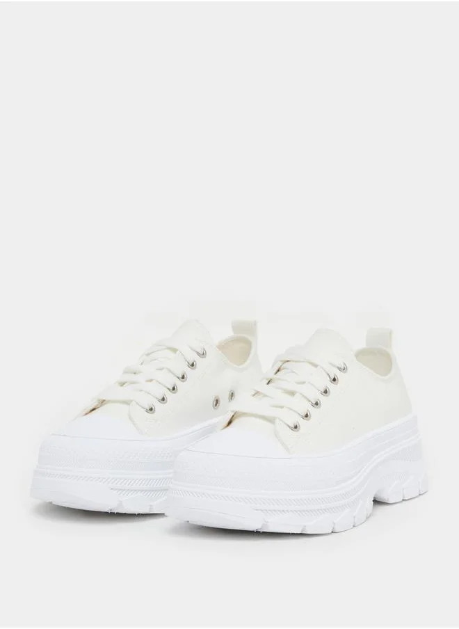 Styli Two Tone Cap Toe Platform Sneakers with Back Pull Tab