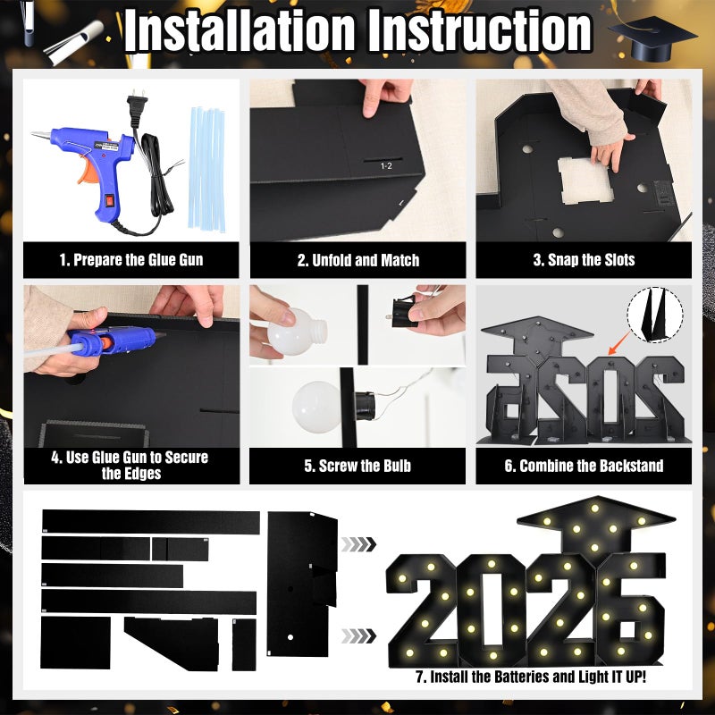 Froova Prom Marquee Letters for 2026 Graduation Decorations Light Up Sign 3FT Large Mosaic Letters Cardboard Pre-Cut Frame for Class of 2026 High School College Grad Prom Party Sign Backdrop Party - Image 3