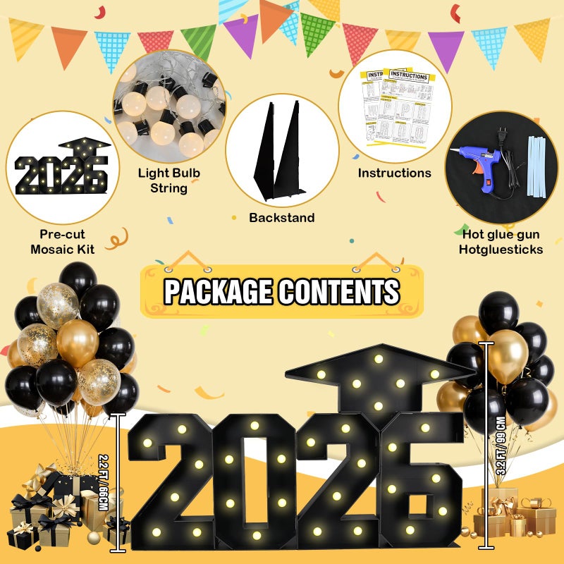Froova Prom Marquee Letters for 2026 Graduation Decorations Light Up Sign 3FT Large Mosaic Letters Cardboard Pre-Cut Frame for Class of 2026 High School College Grad Prom Party Sign Backdrop Party - Image 2