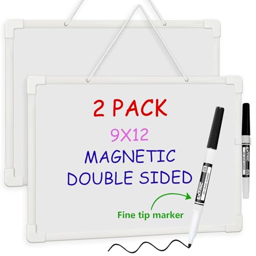 EXTRIC Small White Board 9X12, Small Dry Erase Board Magnetic with Marker, 2 Pack Whiteboard Dry Erase Double Sided MIni Whiteboard, Lapboard Ideal for Homeschool, Office, Classroom White Boards for Kids - Image 1