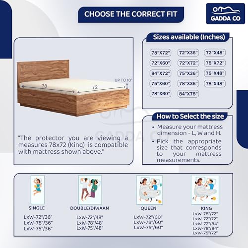 GADDA CO 100% Waterproof Premium Mattress Protector for Double Bed King Size 78x72 Inches / 6.5x6 ft| Cotton Feel Mattresses Cover |360° Elastic Fitted | Fits Upto 10 Inch | Bed Cover | Maroon - Image 4