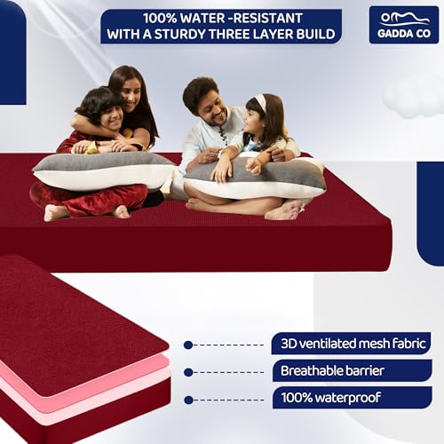 GADDA CO 100% Waterproof Premium Mattress Protector for Double Bed King Size 78x72 Inches / 6.5x6 ft| Cotton Feel Mattresses Cover |360° Elastic Fitted | Fits Upto 10 Inch | Bed Cover | Maroon - Image 3