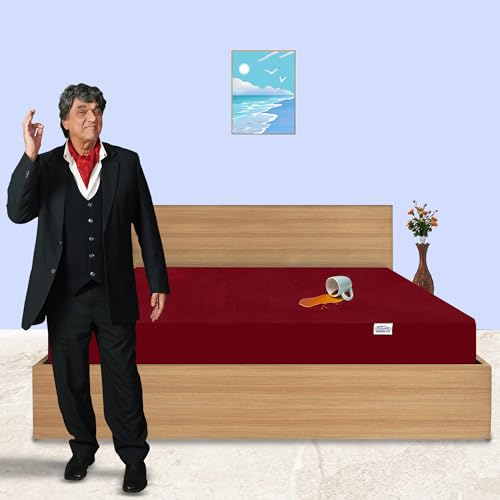 GADDA CO 100% Waterproof Premium Mattress Protector for Double Bed King Size 78x72 Inches / 6.5x6 ft| Cotton Feel Mattresses Cover |360° Elastic Fitted | Fits Upto 10 Inch | Bed Cover | Maroon - Image 2
