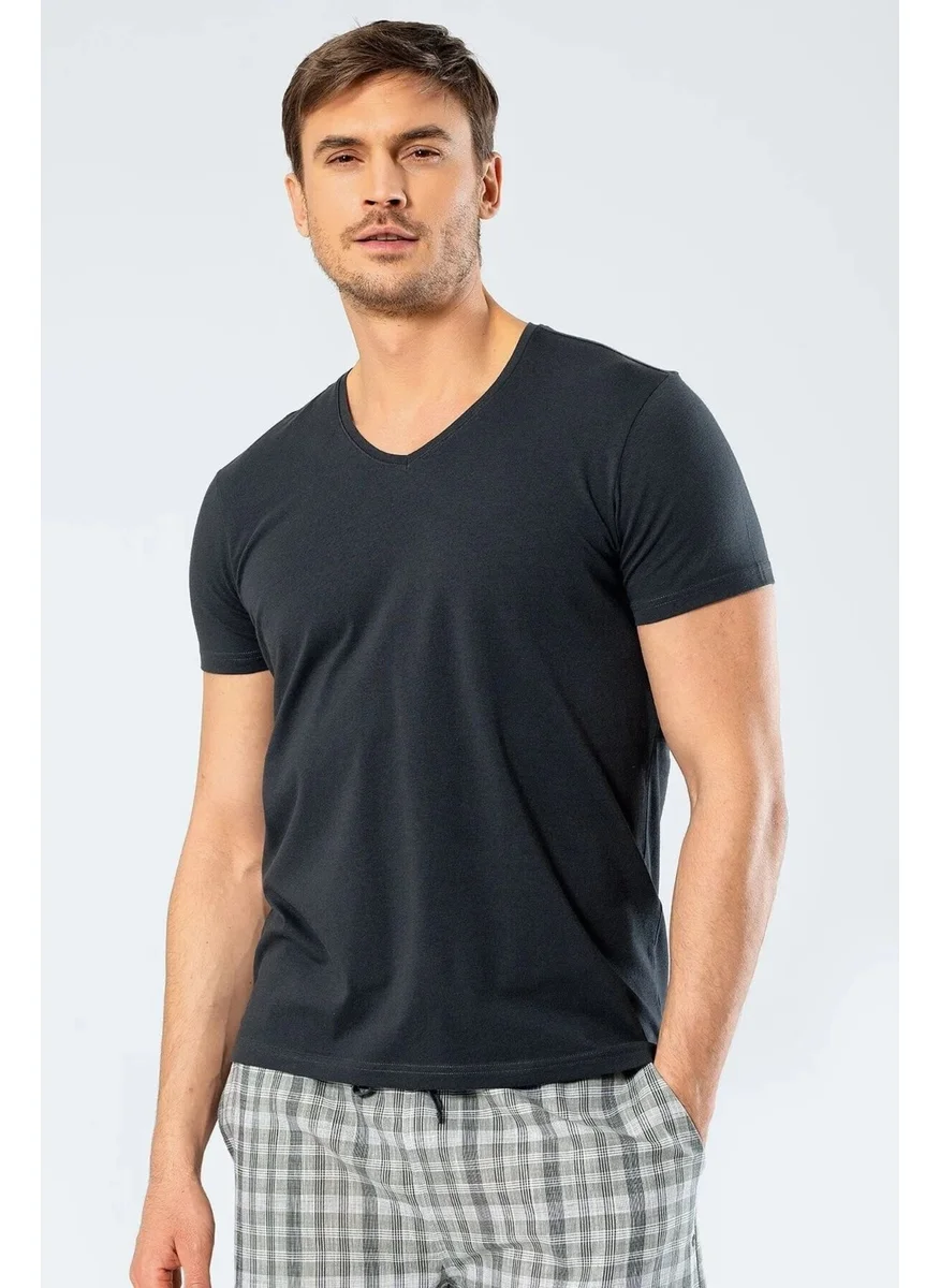 cacharel 1332 Men's V-Neck Short Sleeve T-Shirt-Olive