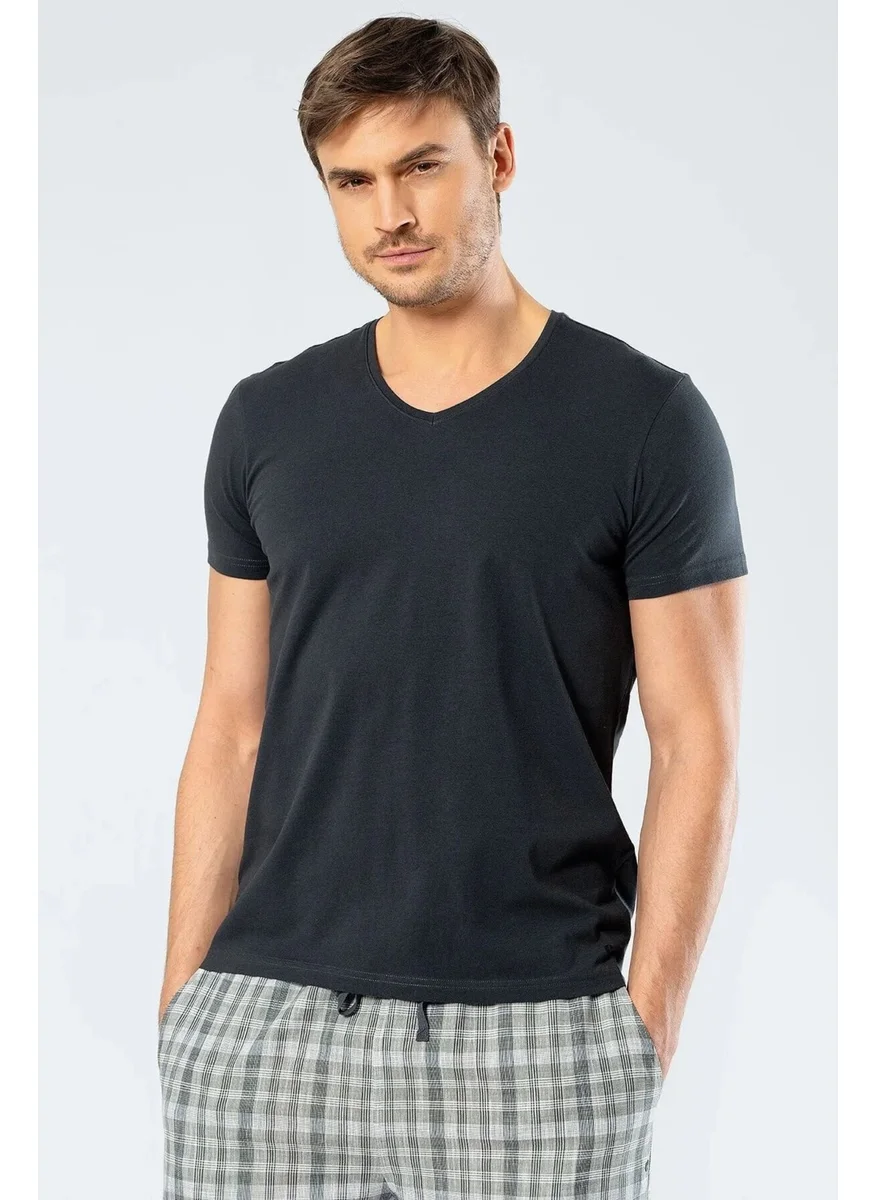 cacharel 1332 Men's V-Neck Short Sleeve T-Shirt-Olive