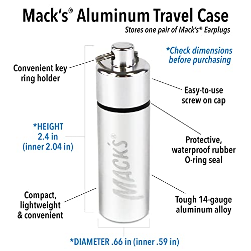 Mack's Mack’s Keychain Carrying Case, Aluminum, Waterproof Ear Plugs Holder – 2 Pack (Silver) - Image 2