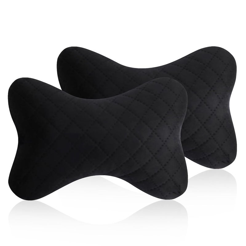 Yobbo Universal Car Neck Rest Headrest Pillow Soft Cushion Cervical Pain Relief Support with Adjustable Straps for All Cars Driving Seat Office Chair Travel Pack of 2 BlackVelvet