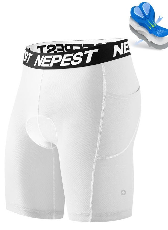 Nepest Cycling Underwear for Men Bike Shorts 4D Padded Biking Road Bicycle Biker MTB Liner Padding Shorts with Pockets, White/White, S - Image 1