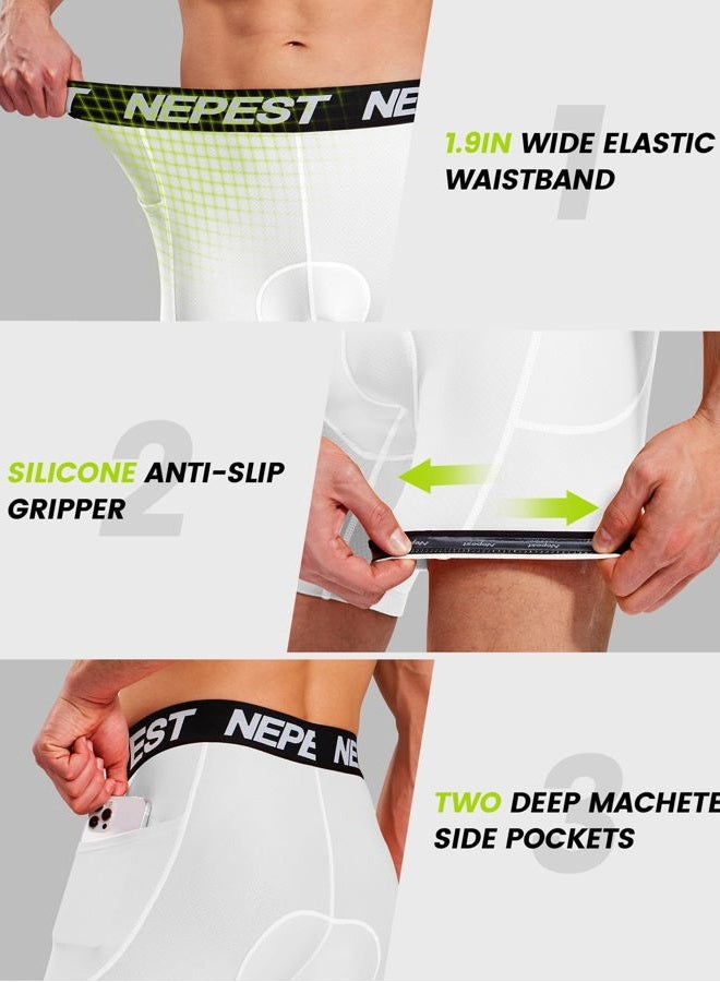 Nepest Cycling Underwear for Men Bike Shorts 4D Padded Biking Road Bicycle Biker MTB Liner Padding Shorts with Pockets, White/White, S - Image 5