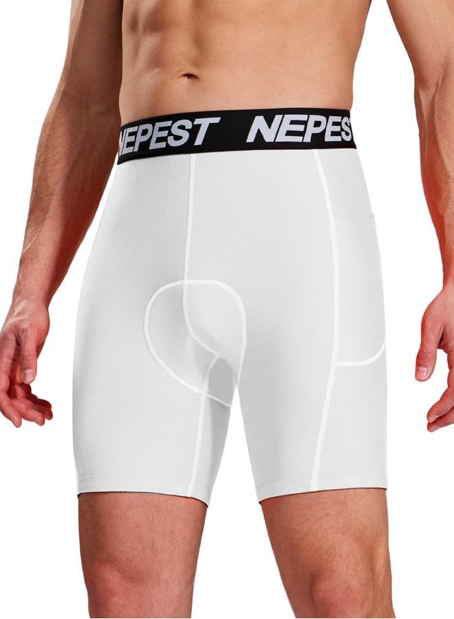 Nepest Cycling Underwear for Men Bike Shorts 4D Padded Biking Road Bicycle Biker MTB Liner Padding Shorts with Pockets, White/White, S - Image 2