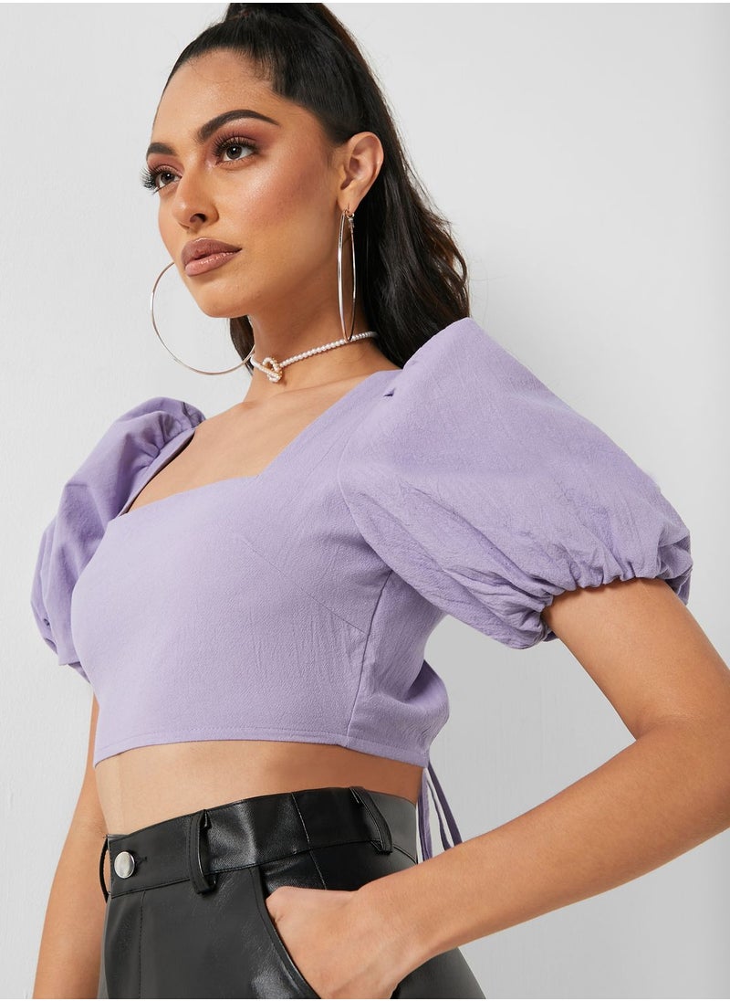 Puff Sleeve Tie Back Crop Top - pzsku/Z8E133AFCABAC9D0B4C21Z/45/_/1698933654/2ac7c830-2a30-45d9-91d3-0f6cc852cf90