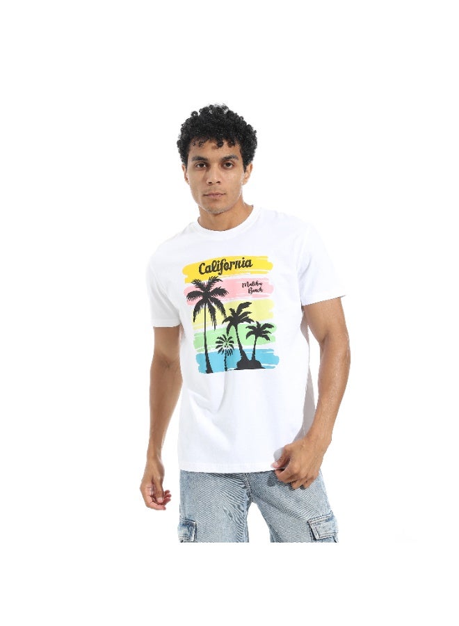 Pavone Chest Printed Short Sleeves T-Shirt - White  - Image 1