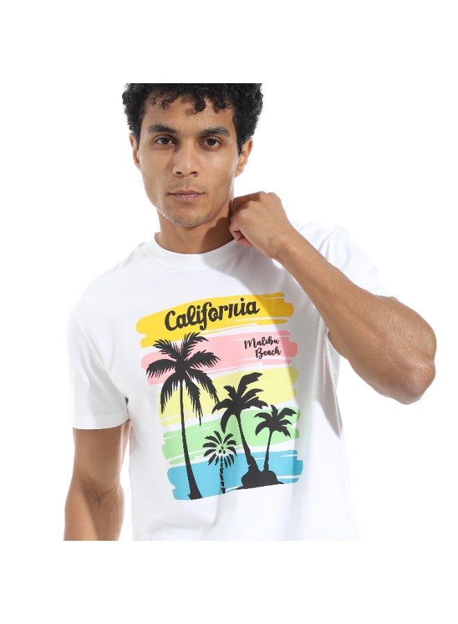 Pavone Chest Printed Short Sleeves T-Shirt - White  - Image 4