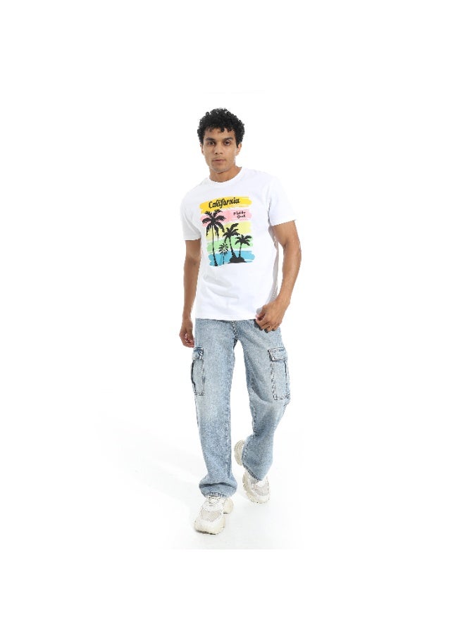 Pavone Chest Printed Short Sleeves T-Shirt - White  - Image 5
