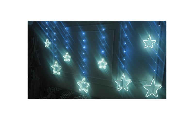 HUMAIZAR Neon Star Curtain Led Light Diwali Christmas Haloween Party Celebration Festival Holiday Lights Home Decoration 4 Big 23Cm 4 Star Small 15 Cm Plug in White Color - Image 4