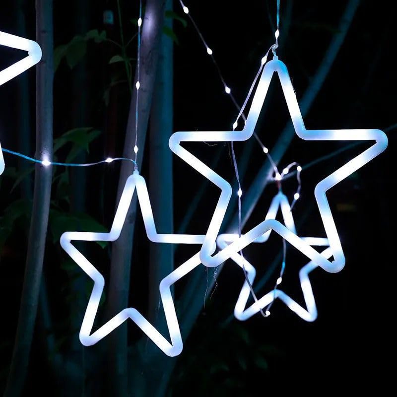 HUMAIZAR Neon Star Curtain Led Light Diwali Christmas Haloween Party Celebration Festival Holiday Lights Home Decoration 4 Big 23Cm 4 Star Small 15 Cm Plug in White Color - Image 1