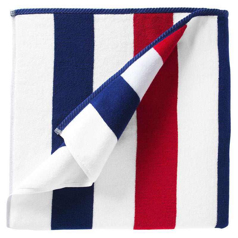 Laguna Beach Textile Co Striped Cabana Beach Towel  Oversized Plush 630 GSM Cotton  Red White and Blue