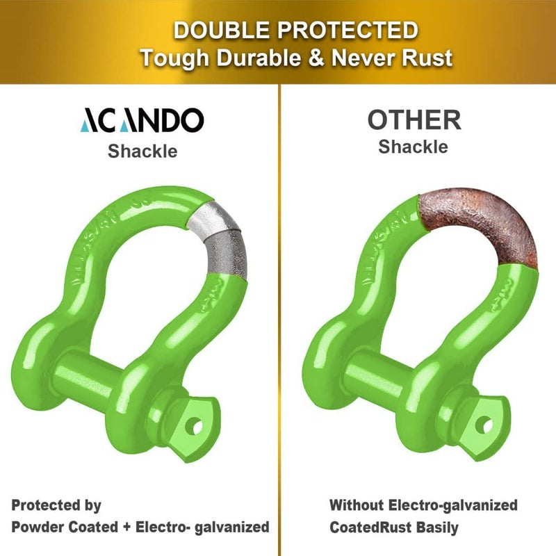 Acando Pack of 2 Green Powder Coated Heaveduty Trailer Shackles 3/4 Bow Shackle Rugged Steel Forged 4.74 Ton D Ring Anchor 28.5 Ton (57,000 lbs) Max Break Strength Off Road Shackles - Image 4