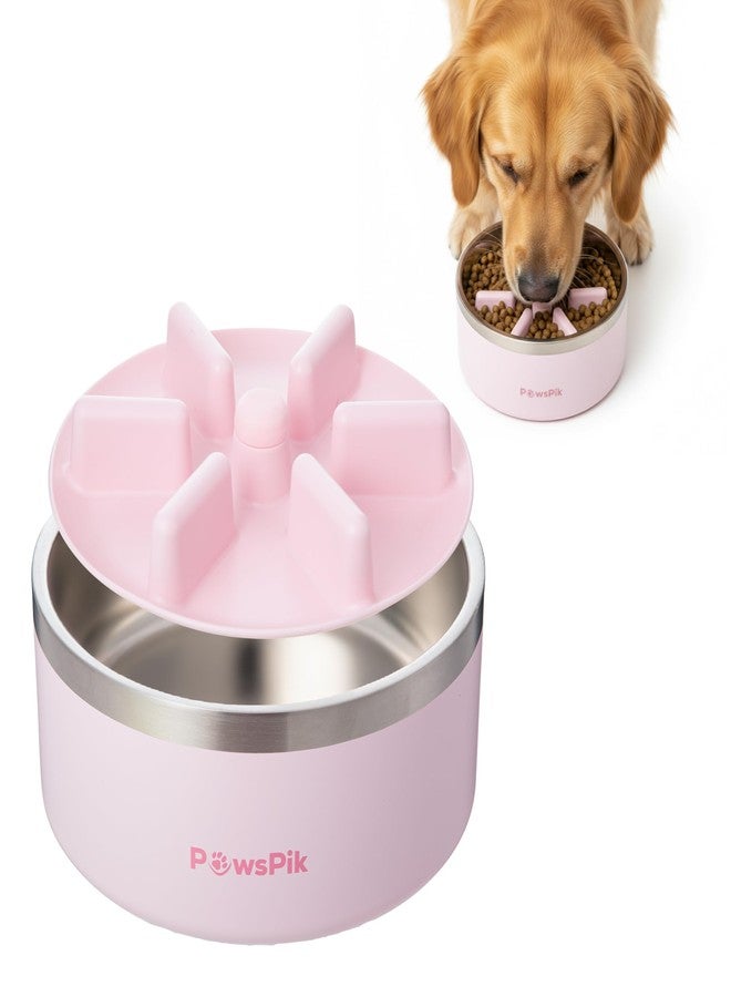 PawsPik 64oz 18/8 Stainless Steel Slow Feeder Dog Bowl, Double-Wall Non-Slip Metal Dog Bowl for Fast Eating Medium & Large Breeds, Detachable Slow Feeder Insert, Dishwasher Safe (Cherry Blossom Pink) - Image 1